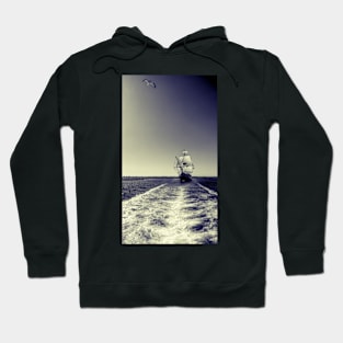 Boat and seagull - bnw cross Hoodie